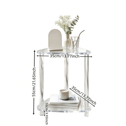 Dimension diagram of the transparent two-tier triangular side table