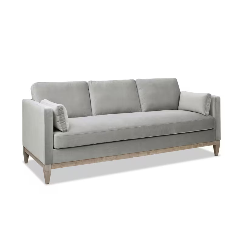Knox Opal Grey Velvet Sofa — opposite three-quarter product view.