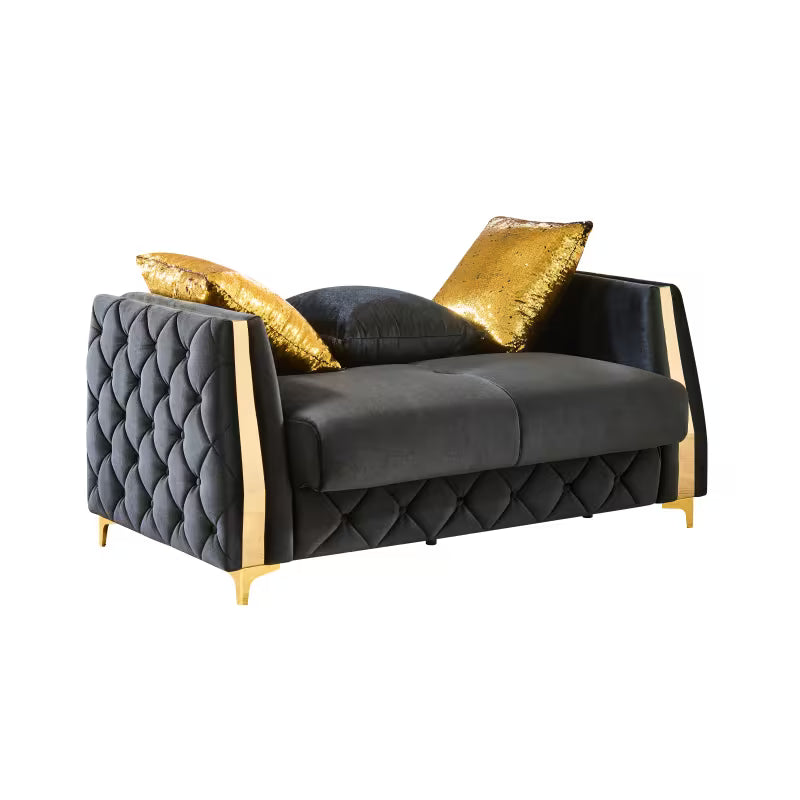 Lippa Black Three-Piece Sofa Set — loveseat with lowered back.