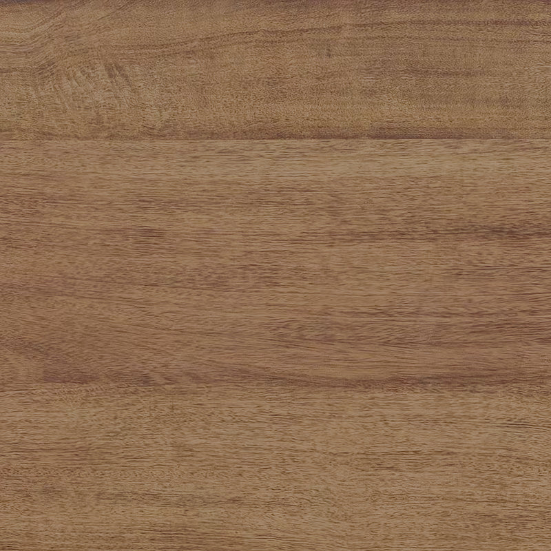 Close-up of the brown wood-grain surface of the oval coffee table