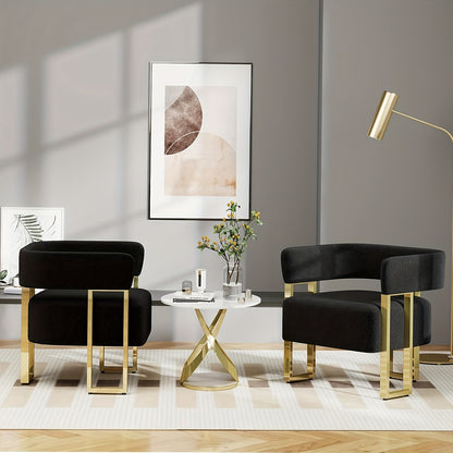Cutout-Back Accent Chair with Gold-Tone Base — two black chairs arranged around a table