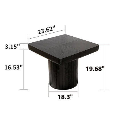 23.6-Inch Contemporary Square Side Table Featuring Solid Wood Veneer And a Parquet Design, a Minimalist Accent Table with a Grooved Cylindrical Base Suitable for The Living Room Or Bedroom in a Matte Black End