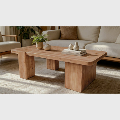 Angled room view of rectangular block-leg coffee table