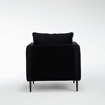 Rear view of the black accent armchair on a white background
