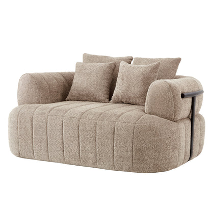 64-Inch Bouclé Deep-Seat Lounge Chair — khaki isolated front three-quarter view