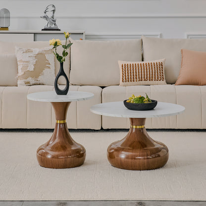 Two-height table set by sofa
