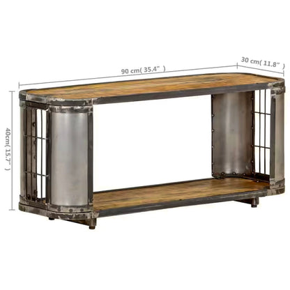 Measurement diagram of the shorter wood and metal TV stand.