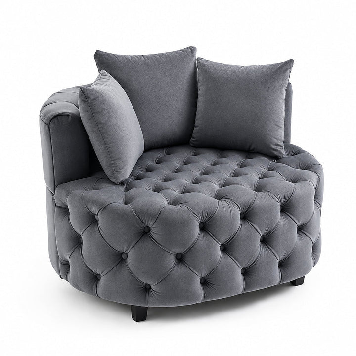 Quinn Gray Tufted Barrel Chair — gallery view 7 of 9