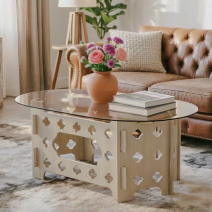 Oval glass and cutout-base table