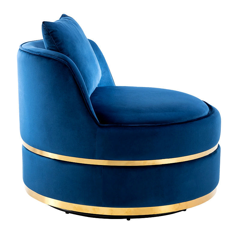 Sable Blue Velvet Swivel Barrel Chair — gallery view 5 of 9