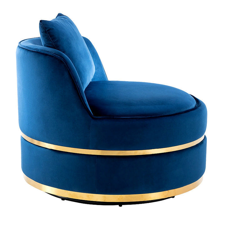 Sable Blue Velvet Swivel Barrel Chair — gallery view 5 of 9