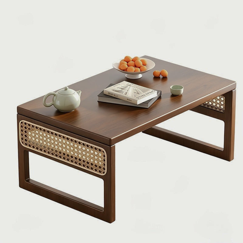 Walnut-tone bamboo low table isolated on white
