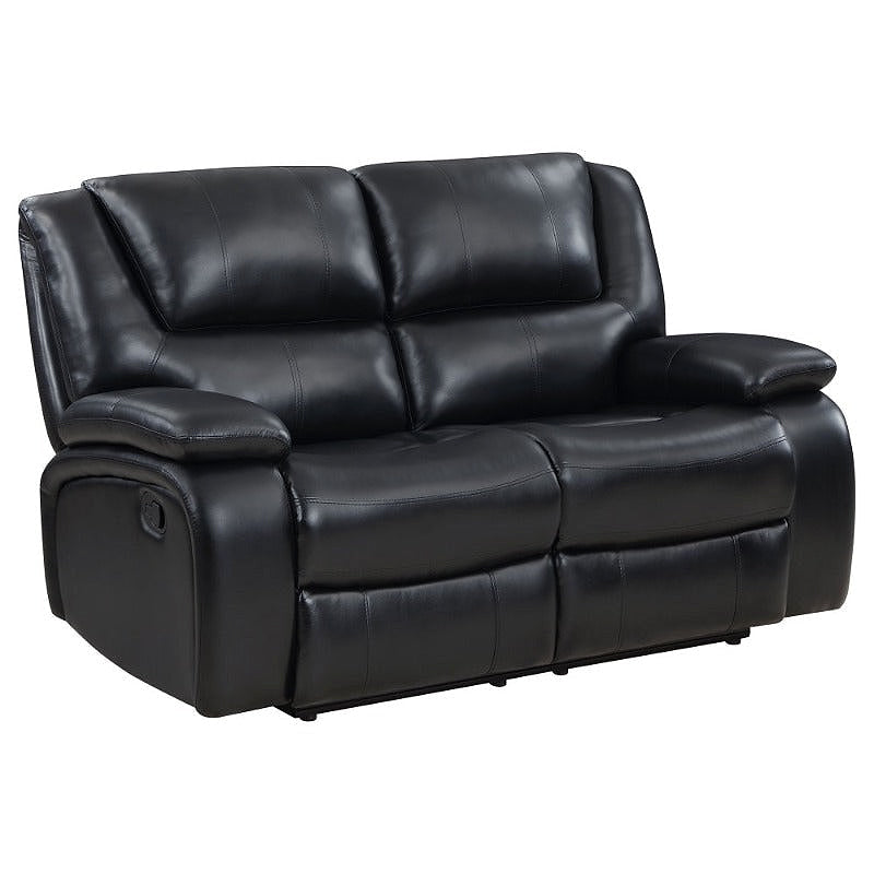 Elodie black reclining loveseat shown at an angle on a white background