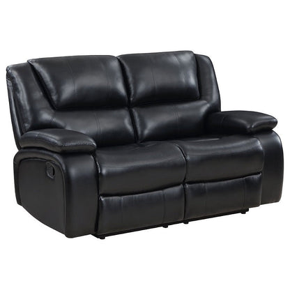 Elodie black reclining loveseat shown at an angle on a white background