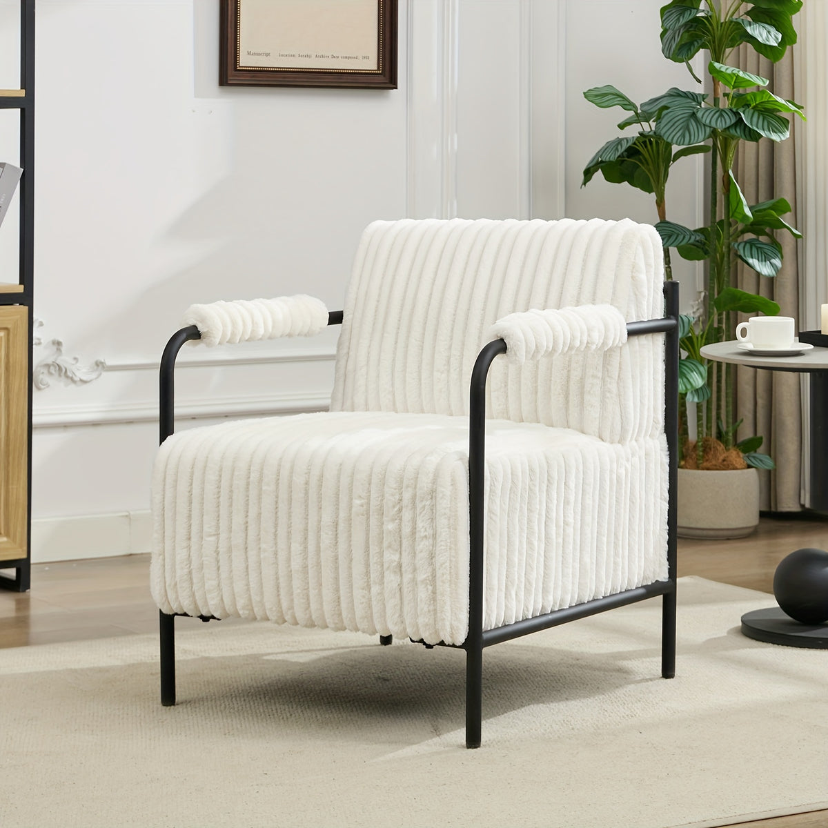Ribbed Accent Chair with Adjustable Foot Pads — white ribbed chair