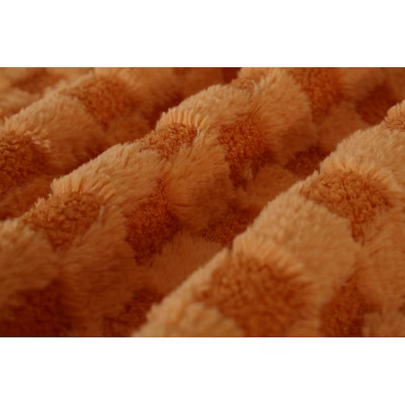 Orange checkerboard corduroy accent armchair with brown wood legs