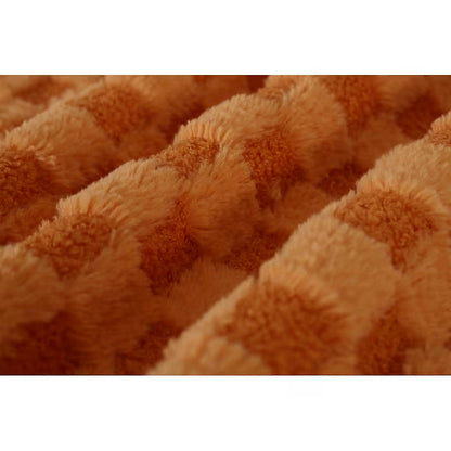 Orange checkerboard corduroy accent armchair with brown wood legs