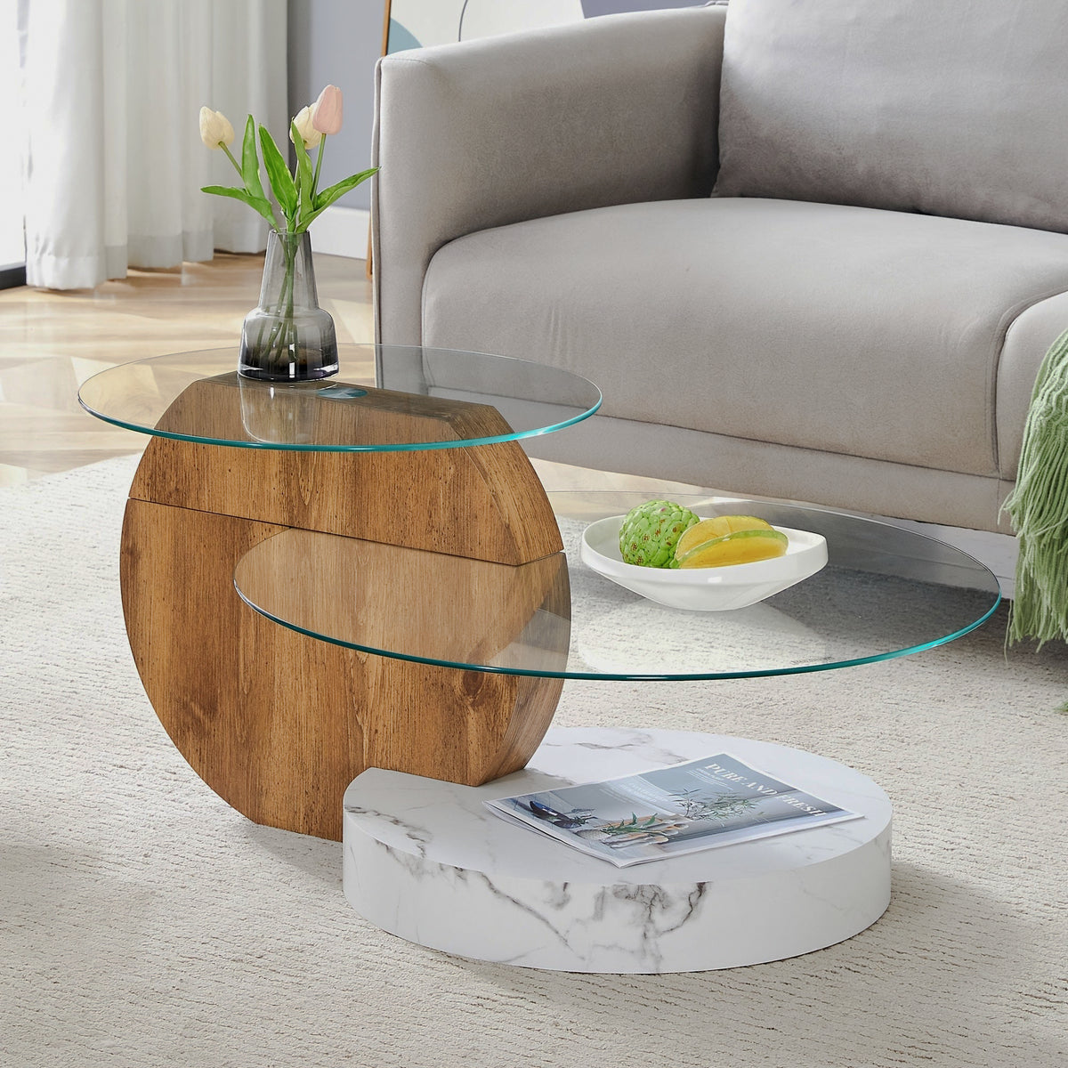 Wood and white glass table