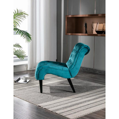 Button-Tufted Velvet Armless Accent Chair — teal side view