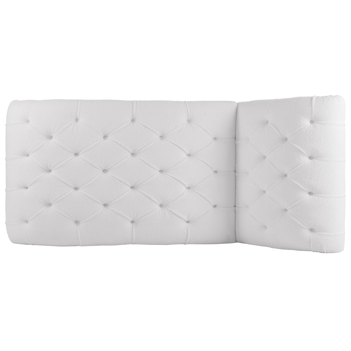 Tufted Chaise Lounge with Clear Legs — overhead tufted seat and back.
