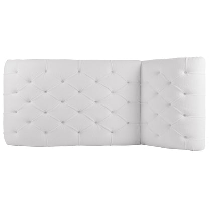 Tufted Chaise Lounge with Clear Legs — overhead tufted seat and back.