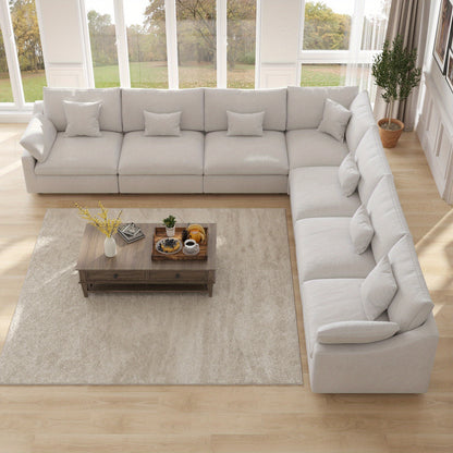 155-Inch Chenille L-Shaped Modular Sectional — white overhead L-shaped layout