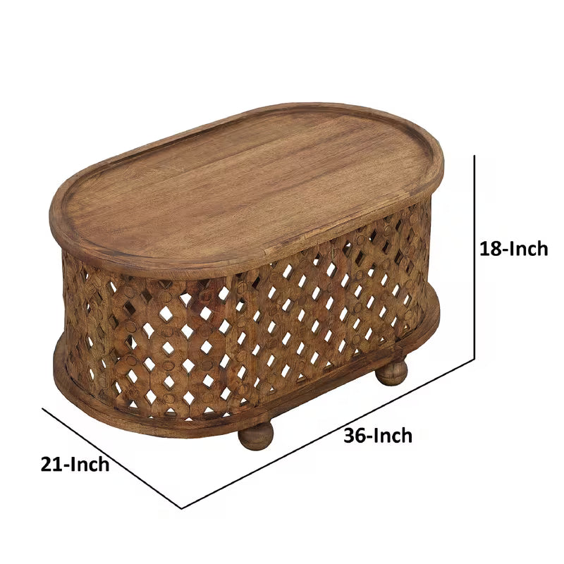 Dimension diagram of the oval cutout coffee table