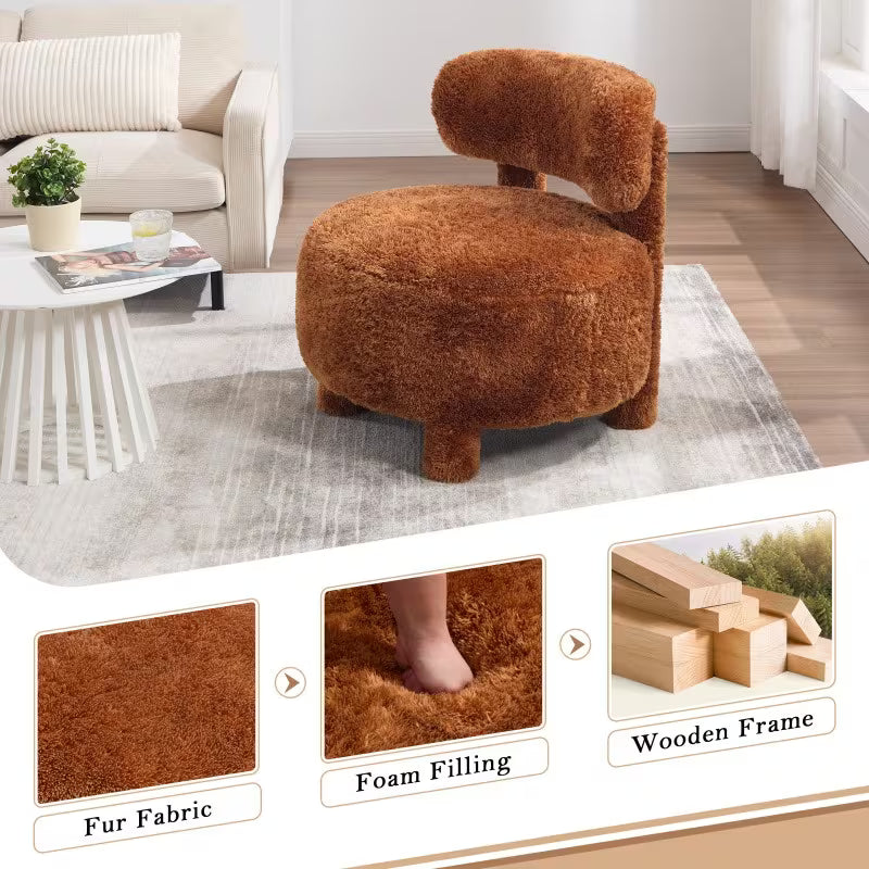 Faux Fur Armless Accent Chair — upholstery, foam fill and wood frame detail panel.