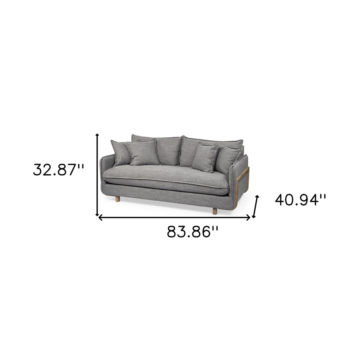 84" Gray Fabric Sofa With Brown Legs - 606783