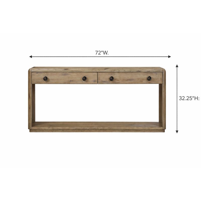 Oak console front-view diagram showing 72-inch width and 32.25-inch height