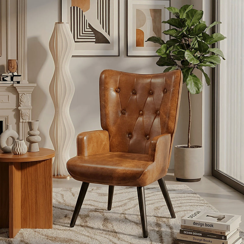 Tufted Faux-Leather Wingback Chair