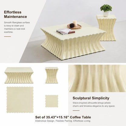 Fluted Fiberglass Coffee & Side Table Set