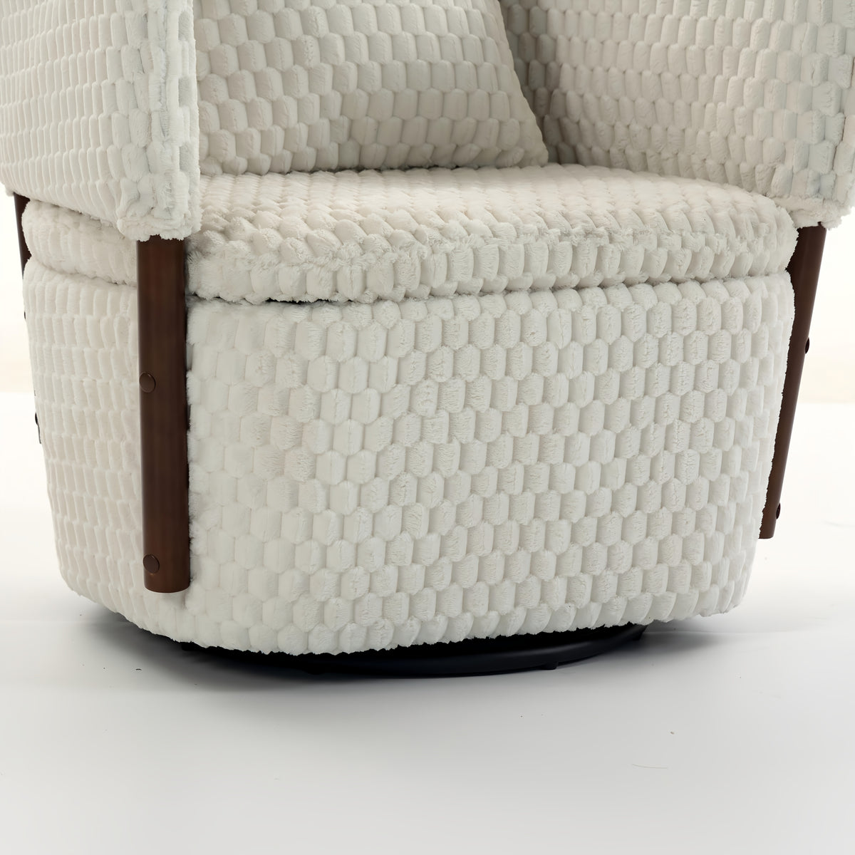 Textured Swivel Accent Chair with Storage — seat cushion resting on the storage base