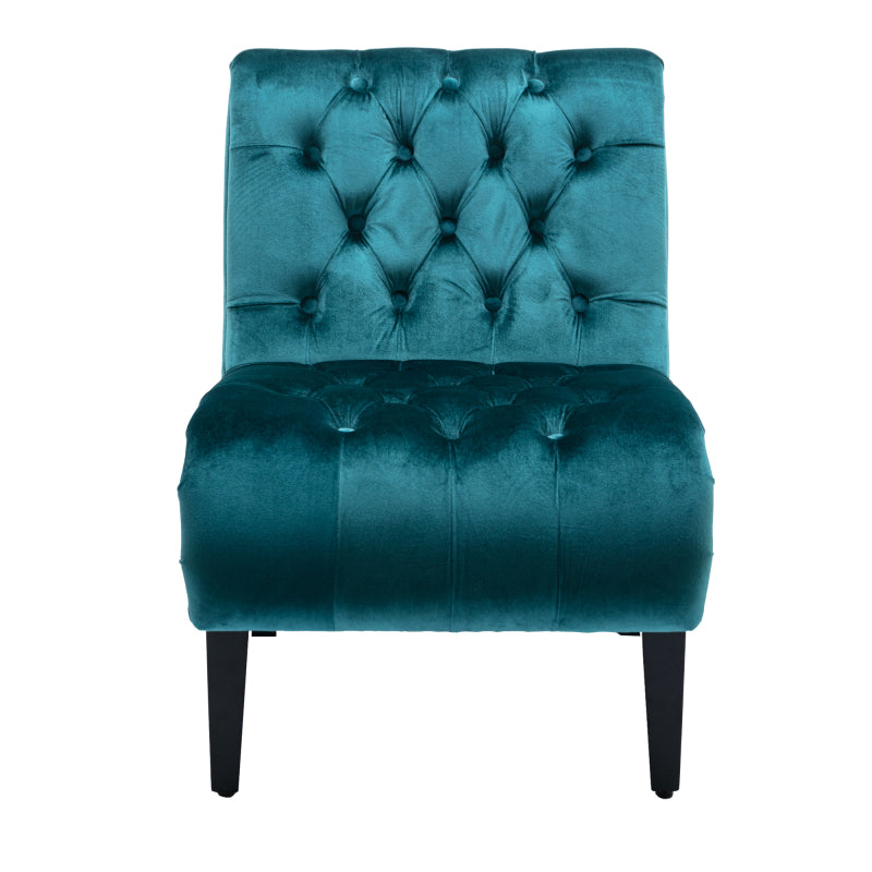 Button-Tufted Velvet Armless Accent Chair — teal isolated front view