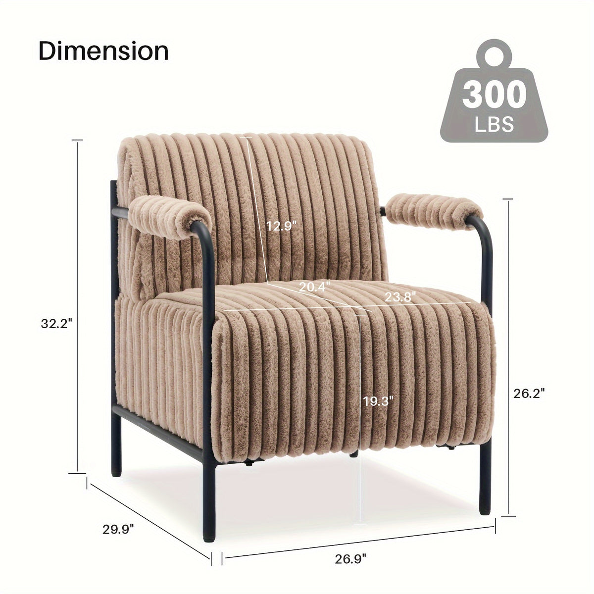 Ribbed Accent Chair with Adjustable Foot Pads — chair dimensions diagram