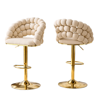 Beige bubble velvet bar stool with a gold tone base — pair shown together