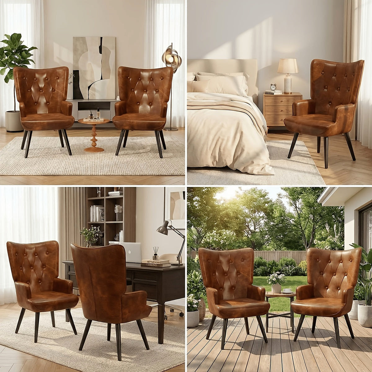 Tufted Faux-Leather Wingback Chair