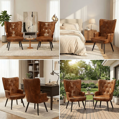 Tufted Faux-Leather Wingback Chair
