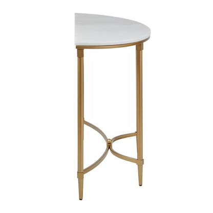 Side view of the Bordeaux console showing its curved white top and gold-tone stretcher