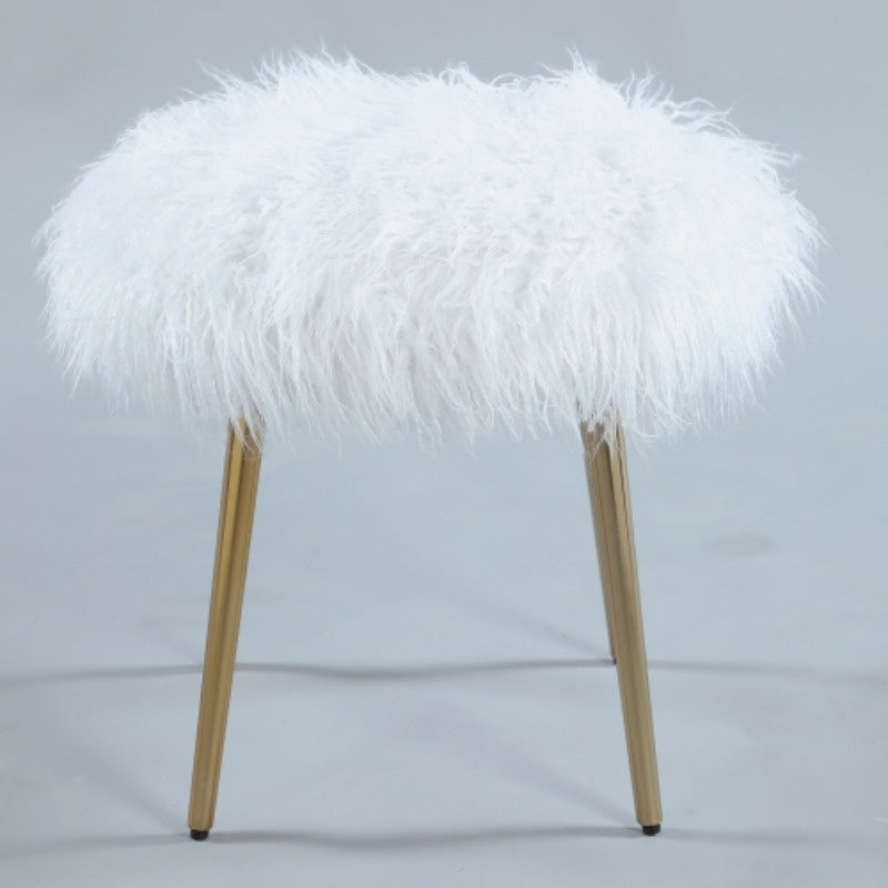 Front view of white faux fur stool