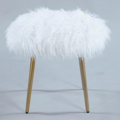Front view of white faux fur stool
