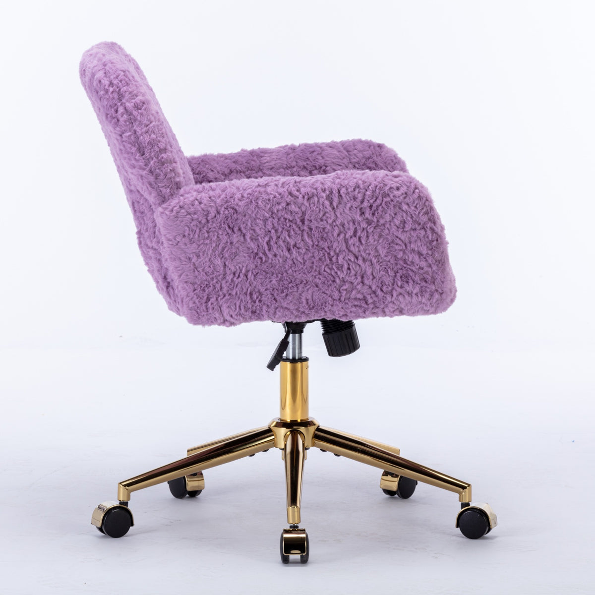 Purple swivel chair side view on a white background