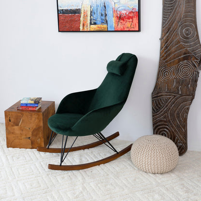 Chloe green velvet rocking chair with wood runners
