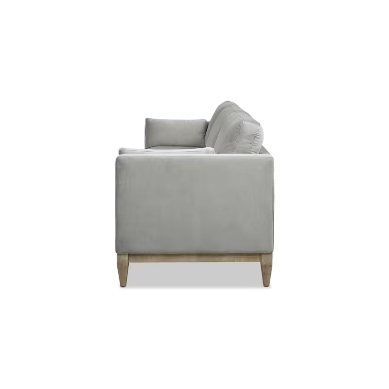 Knox Opal Grey Velvet Sofa — side profile.