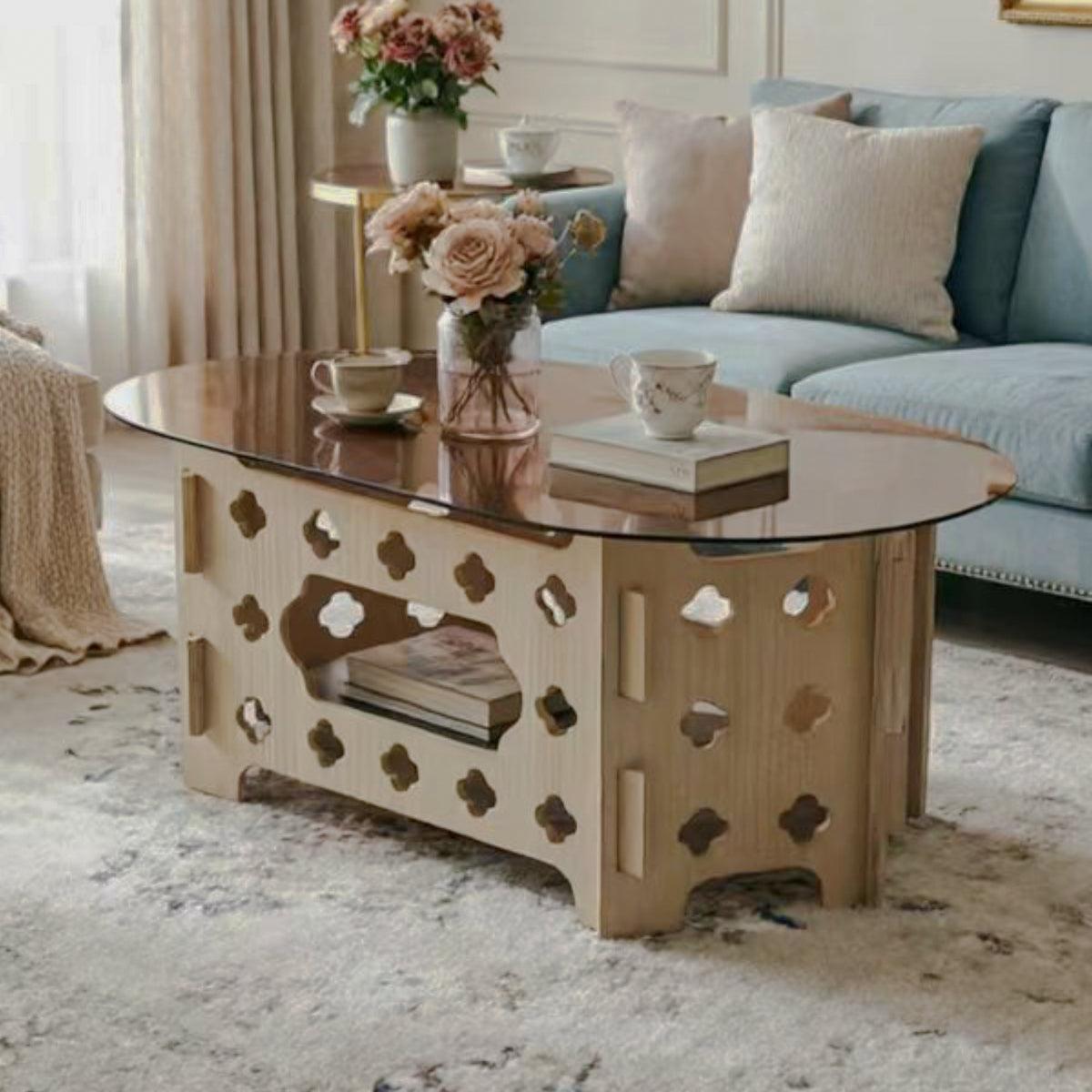 Angled oval cutout table