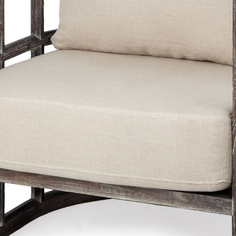 Cream Fabric Covered Cushioned Demi Lune Accent Chair With Wooden Frame - 380643