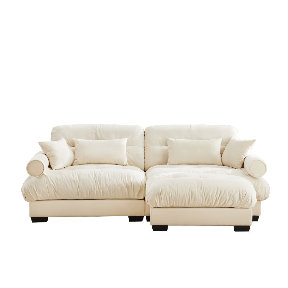 Cream Velvet Sofa with Matching Ottoman — front product view.