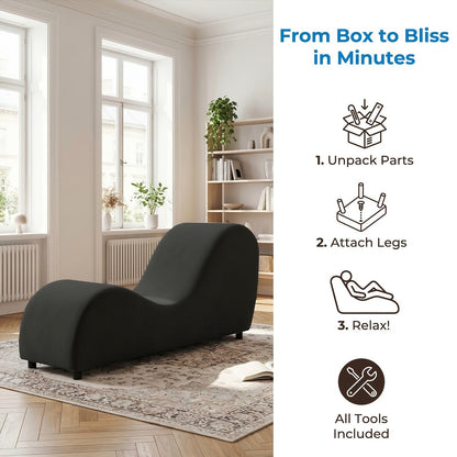 Black velvet curved yoga chaise lounge