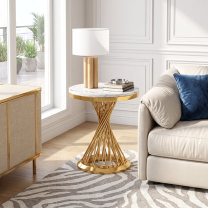 Faux Marble Coffee Table Set, Modern Coffee Table Side Table with Hourglass‑Shaped Metal Base, Luxury Center Table for Living Room Office - End Table (1pc)