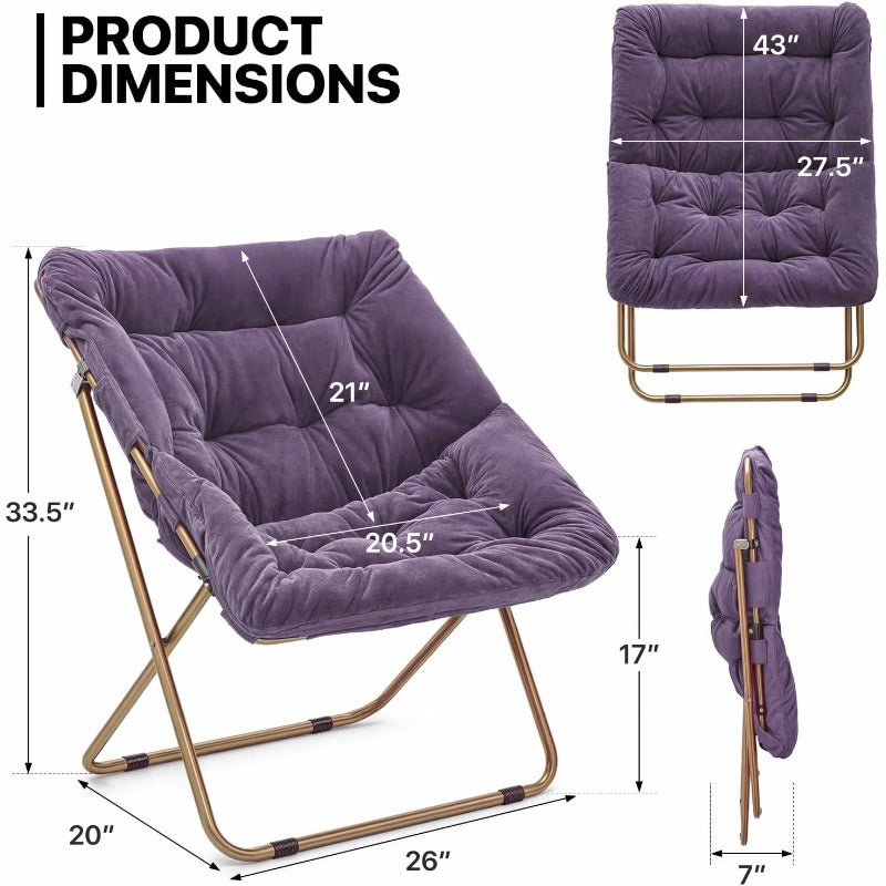 Purple folding-chair dimension diagram